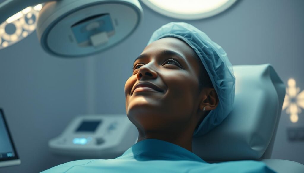 Generate an image of a person experiencing Oligio X treatment